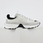 Chanel CC Logo Chunky Dad Sneakers – White Mesh & Suede with Black Rubber Accents