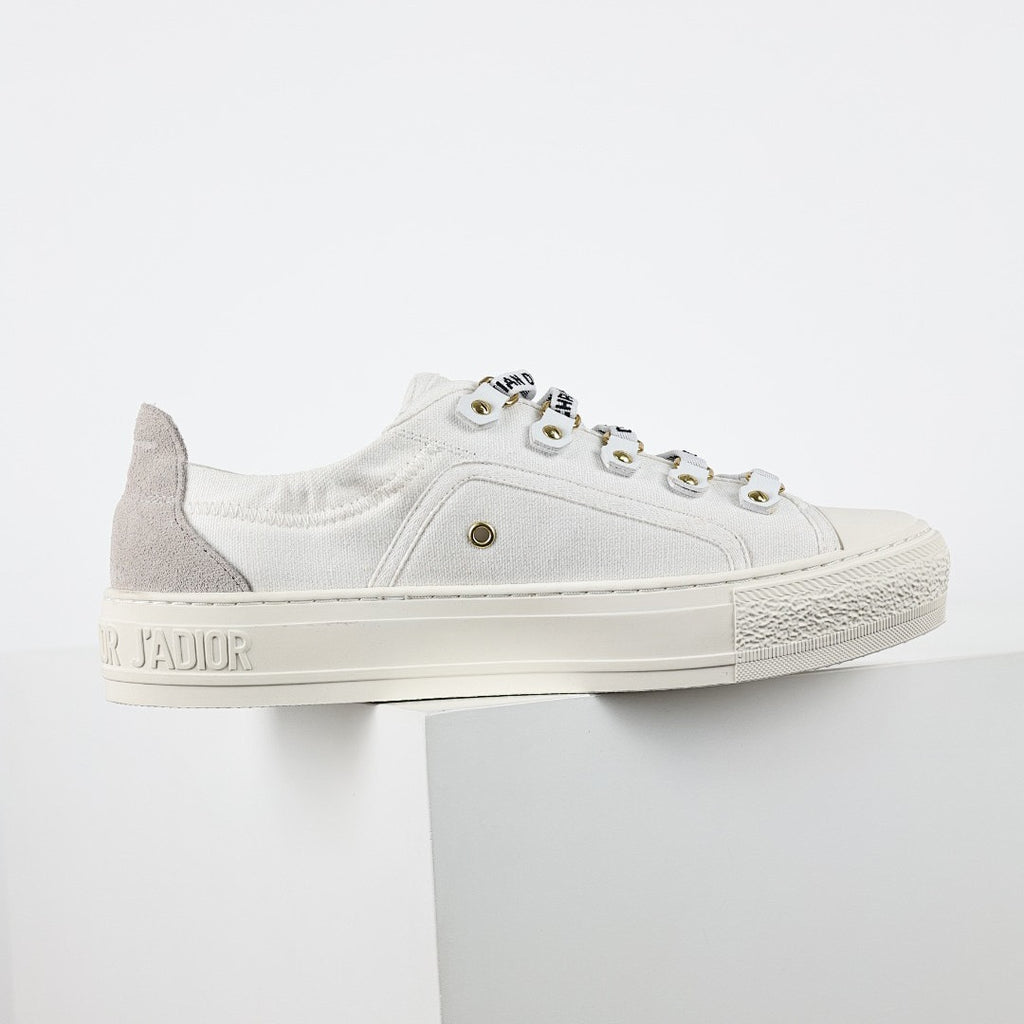 Dior Walk'n'Dior Low-Top Sneakers – White Canvas & J'adior Ribbon Laces with Gold Studs