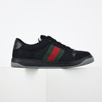 Gucci Screener Low-Top Sneakers – Triple Black GG Canvas & Suede with Web Stripe