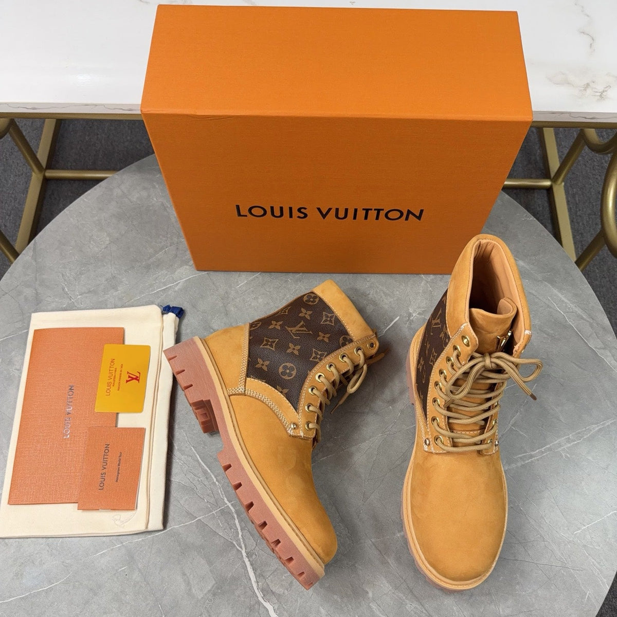 Louis Vuitton × Timberland Yellow Boots | Classic Workwear | Embossed Monogram | Waterproof & Slip-Resistant