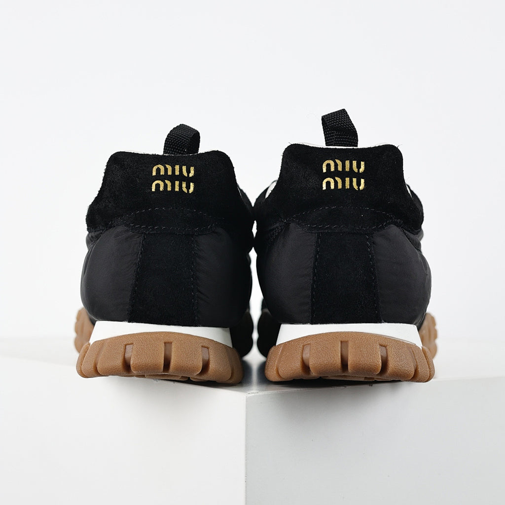 Miu Miu SS25 Quilted Nylon & Suede Sneakers in Black