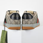 Gucci Screener Low-Top Sneakers – Full GG Supreme Canvas with Black Trim & Web Stripe