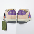 Gucci Screener Low-Top Sneakers – GG Denim Canvas with Purple Leather Trim & Web Stripe