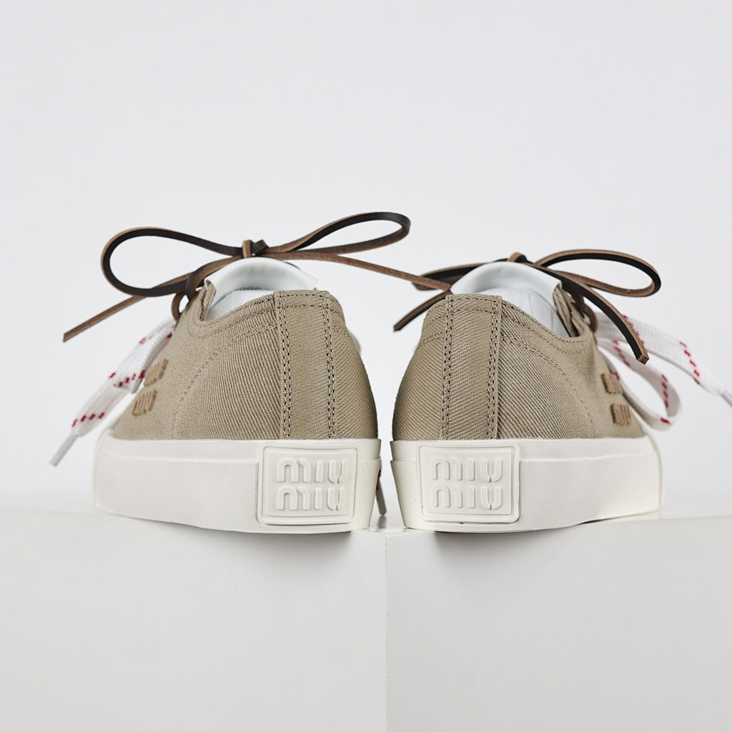 Miu Miu Canvas Low-Top Sneakers in Khaki