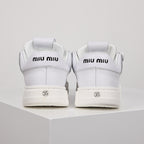 Miu Miu Oversized Lace Leather Low-Top Sneakers in White