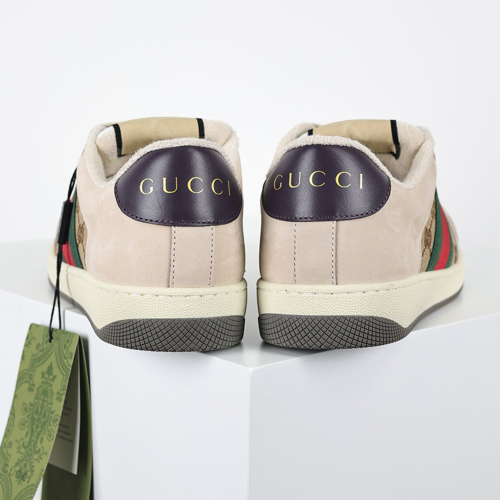 Gucci Screener Low-Top Sneakers – Beige GG Supreme Canvas with Web Stripe
