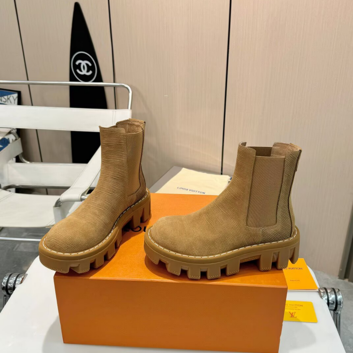 Louis Vuitton Tan Chelsea Lug Boots