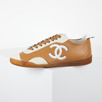 Chanel CC Logo Retro Sport Sneakers – Caramel Leather & Cream Suede with Gum Sole