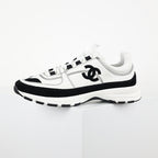Chanel CC Logo Runner Sneakers – White Leather & Black Suede