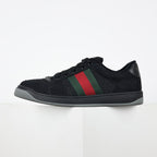 Gucci Screener Low-Top Sneakers – Triple Black GG Canvas & Suede with Web Stripe
