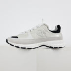 Chanel CC Logo Chunky Dad Sneakers – White Mesh & Suede with Black Rubber Accents
