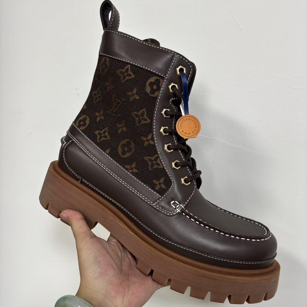 Louis Vuitton Monogram Lace-Up Boot - Dark Brown