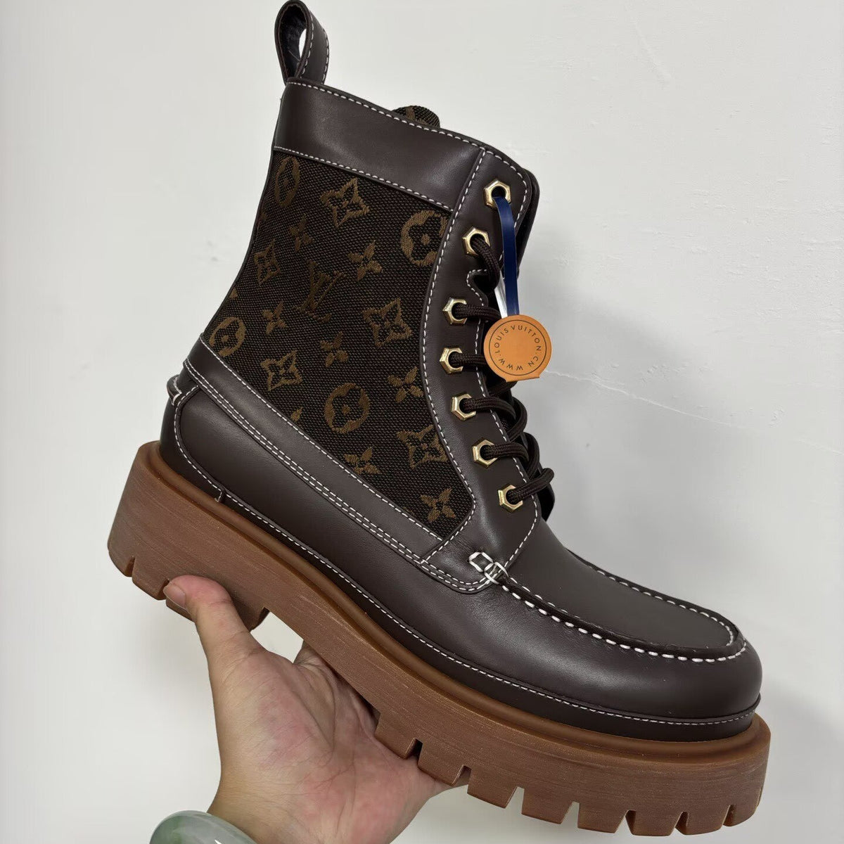 Louis Vuitton Monogram Lace-Up Boot - Dark Brown