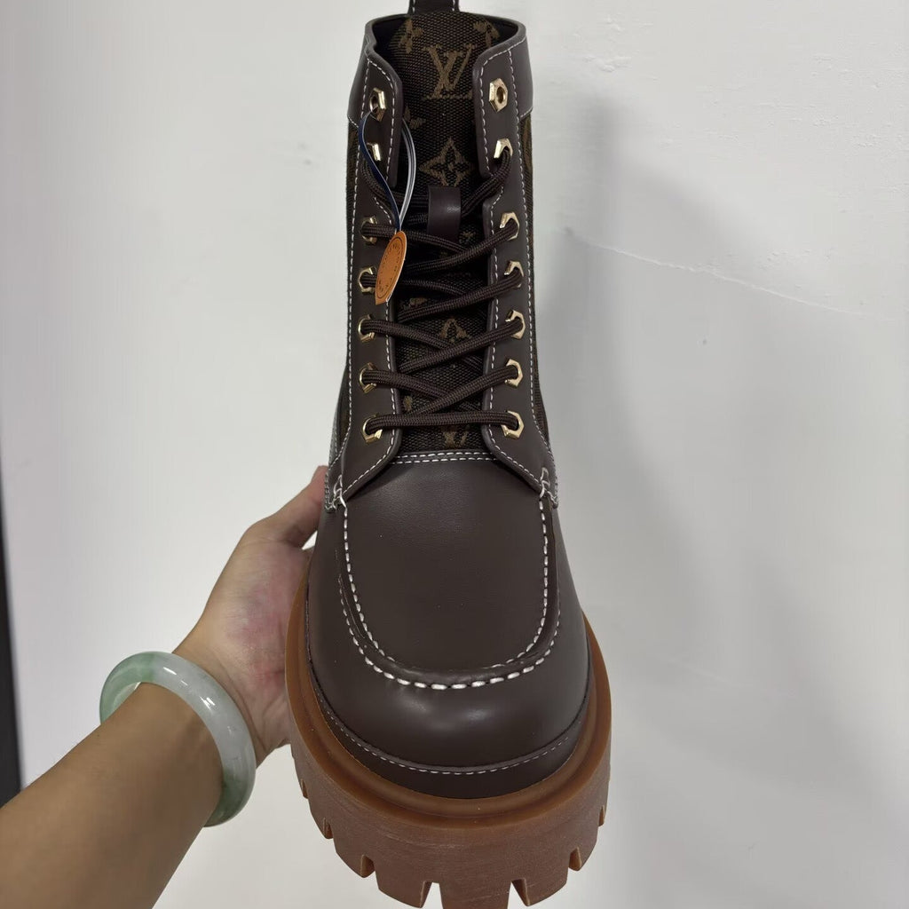 Louis Vuitton Monogram Lace-Up Boot - Dark Brown