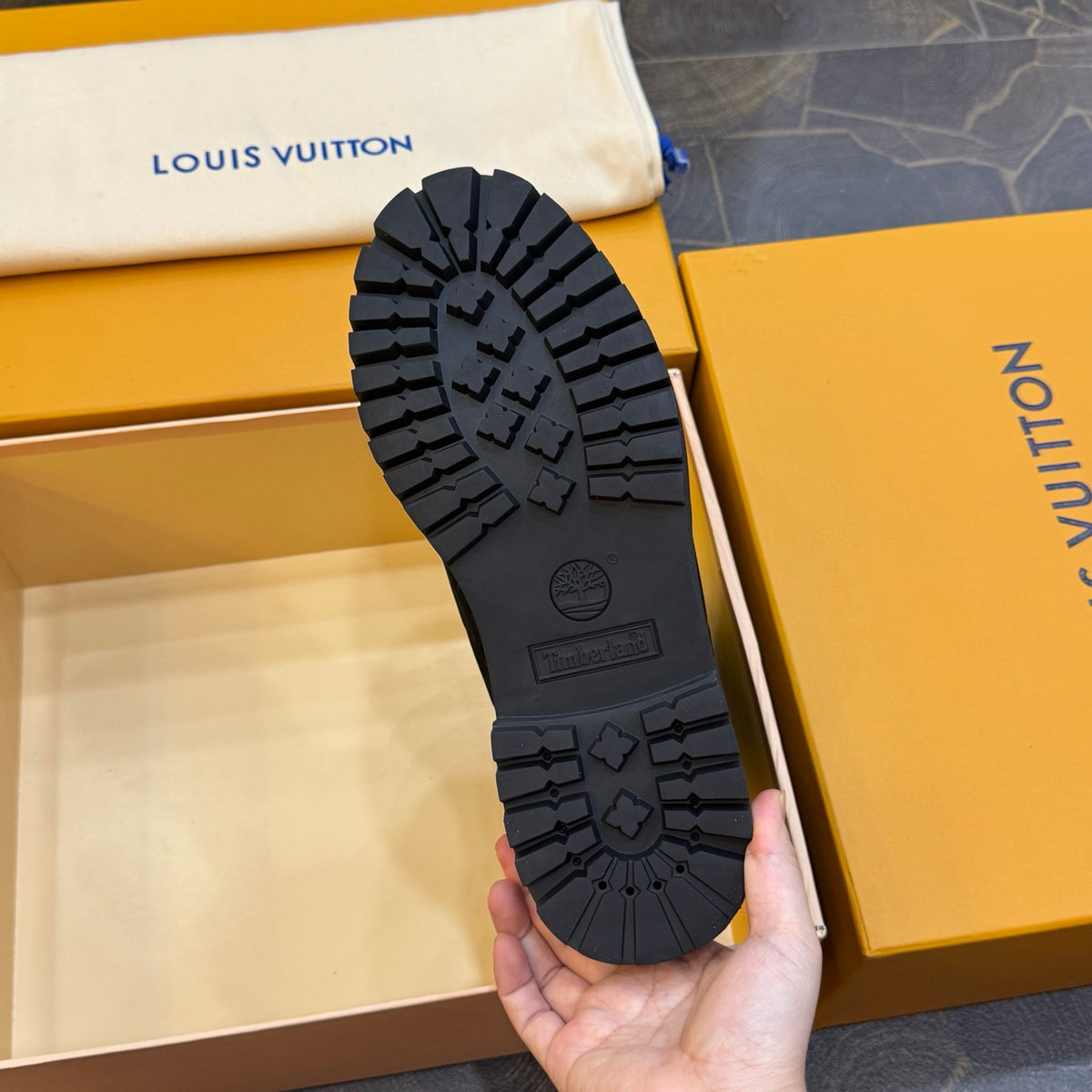 Louis Vuitton × Timberland Black Boots | Embossed Monogram | Waterproof Workwear