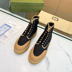 Gucci Black GG Monogram Ankle Boots with Tan Lug Sole