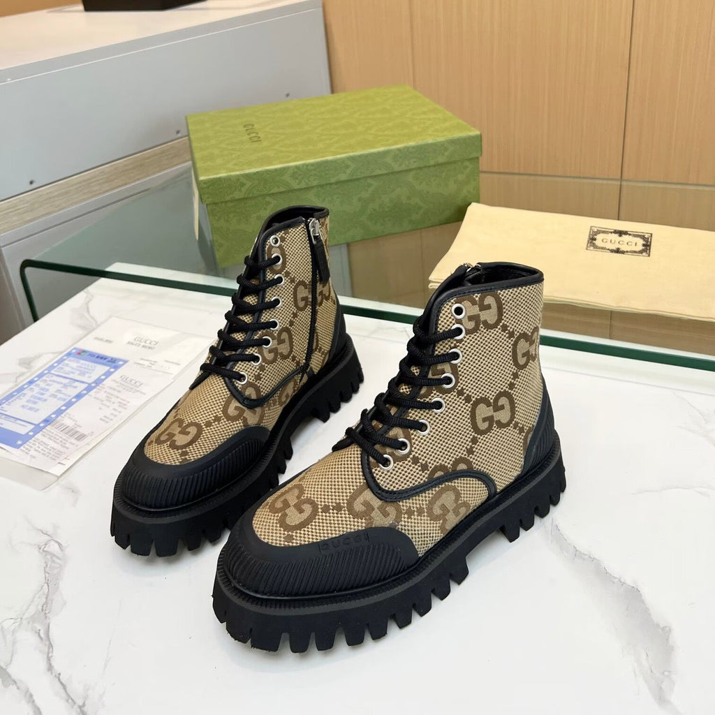 Gucci GG Monogram Lug-Sole Ankle Boots