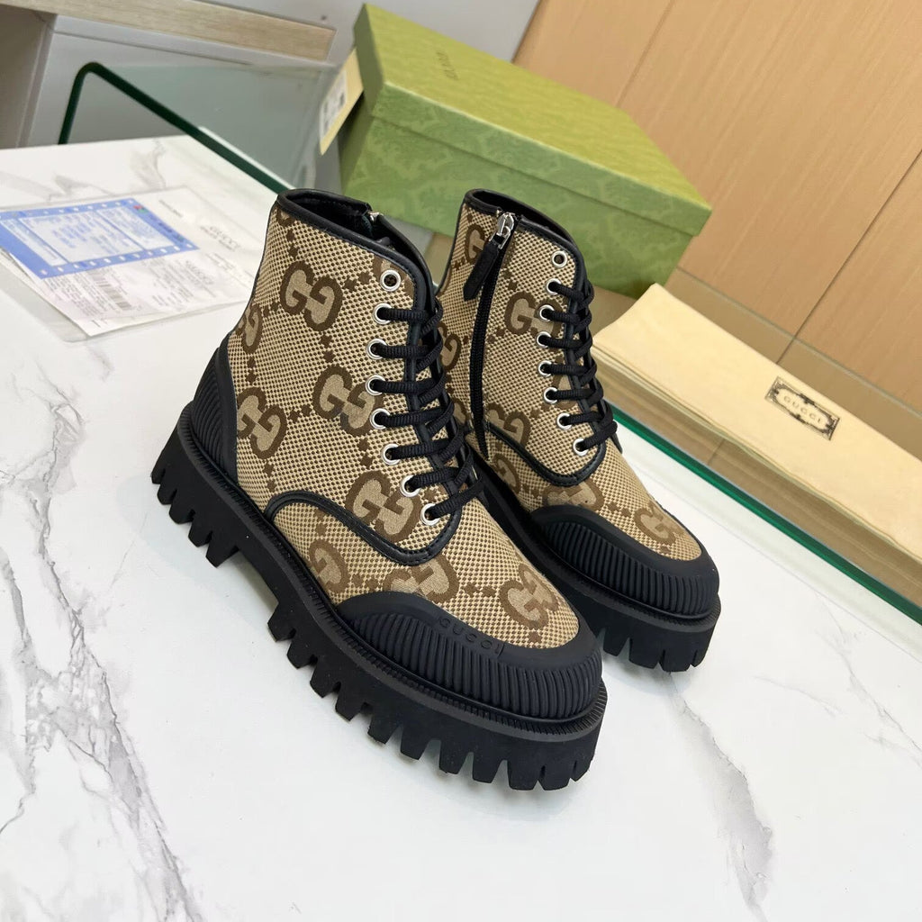 Gucci GG Monogram Lug-Sole Ankle Boots