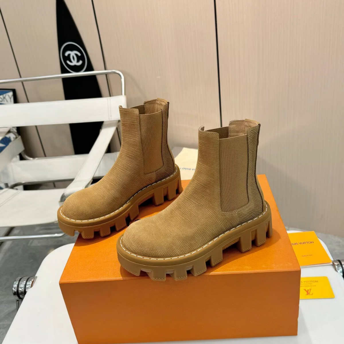 Louis Vuitton Tan Chelsea Lug Boots