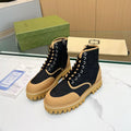 Gucci Black GG Monogram Ankle Boots with Tan Lug Sole