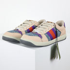 Gucci Screener Low-Top Sneakers – GG Denim Canvas with Purple Leather Trim & Web Stripe